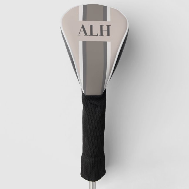 Personalised Neutral Stripe Custom Initials Modern Golf Head Cover (Front)