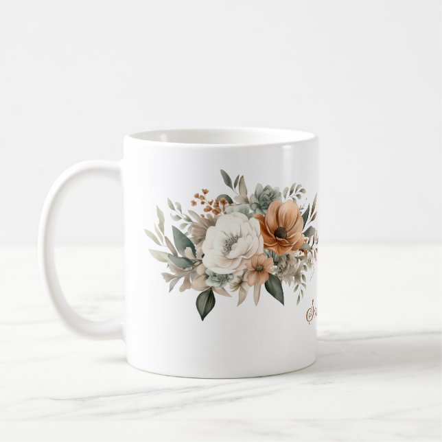 Personalised Neutral Watercolor Floral Bouquet  Coffee Mug (Left)