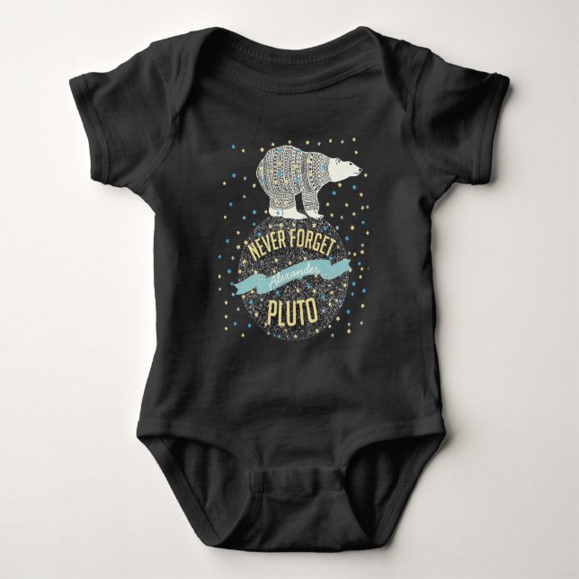 Personalised Never Forget Pluto Cute Bear Baby Bodysuit (Front)