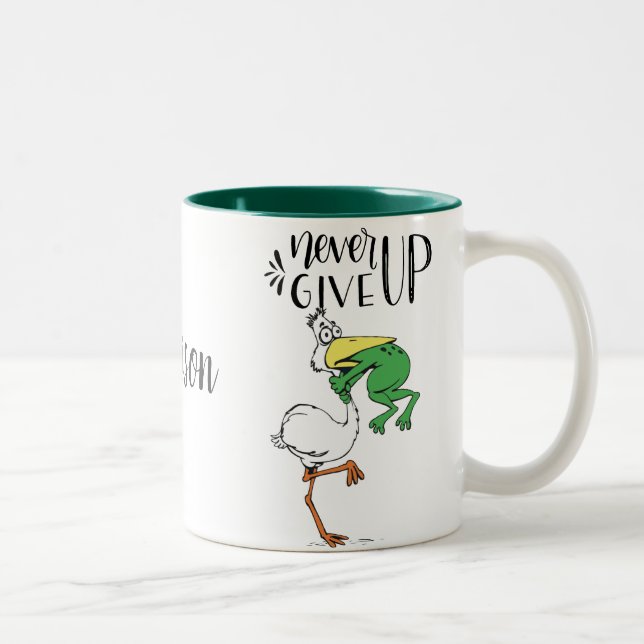 Personalised Never Give Up  Pelican and Frog Two-Tone Coffee Mug (Right)