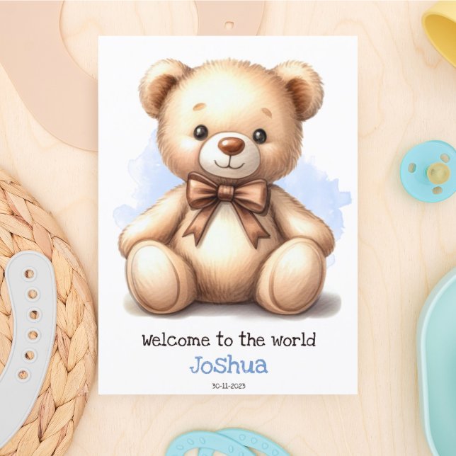 Personalised New Baby Blue Teddy Bear Card  (Creator Uploaded)