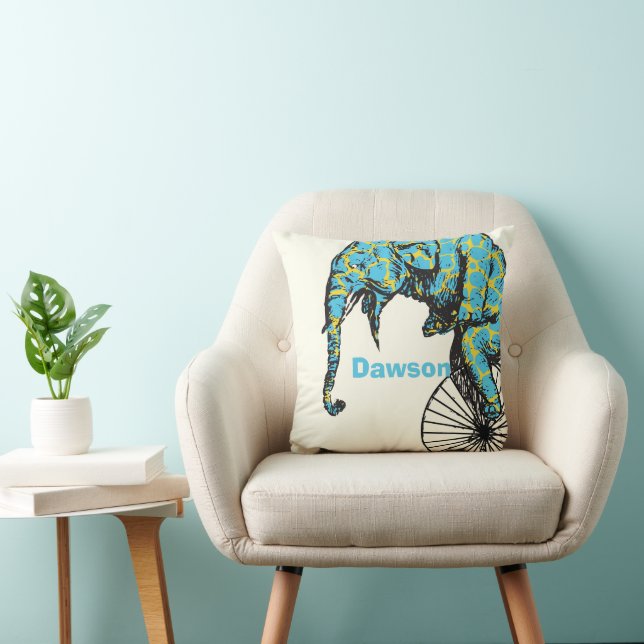 Personalised New Baby Boy's Room Circus Elephant Cushion (Chair)