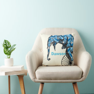 Personalised New Baby Boy's Room Circus Elephant Cushion