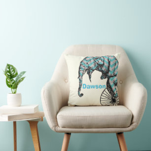 Personalised New Baby Boy's Room Circus Elephant Cushion