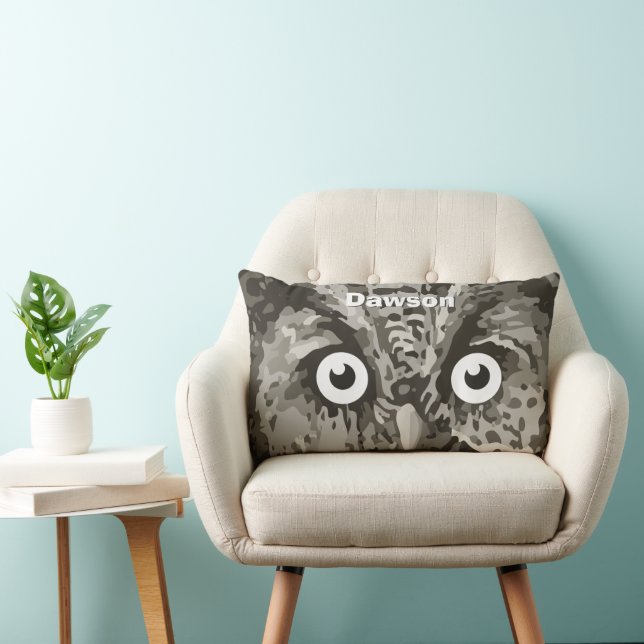 Personalised New Baby Boy's Room Cute Owl Lumbar Cushion (Chair)