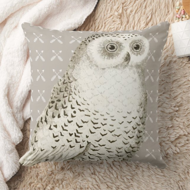 Personalised New Baby Boy's Room Yellow Grey Owl Cushion (Blanket)