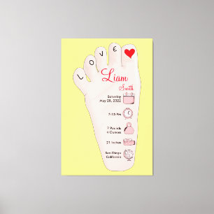 Personalised New Baby Gift Birth Stats Details Canvas Print