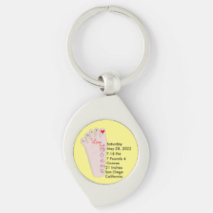 Personalised New Baby Gift Birth Stats Details Key Ring
