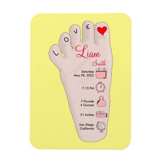 Personalised New Baby Gift Birth Stats Details Magnet (Vertical)