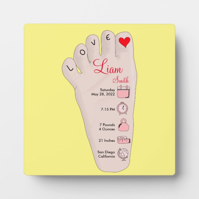 Personalised New Baby Gift Birth Stats Details Plaque (Front)