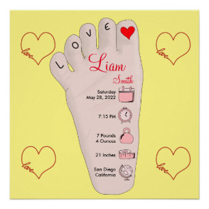 Personalised New Baby Gift Birth Stats Details Poster