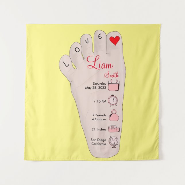 Personalised New Baby Gift Birth Stats Details Tapestry (Front)