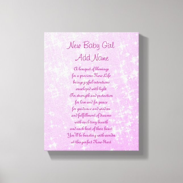 Personalised New Baby Girl Canvas Print (Front)
