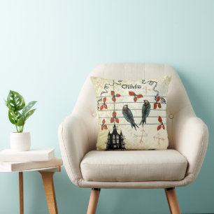 Personalised New Baby Girl's Room Cute Birds Cushion