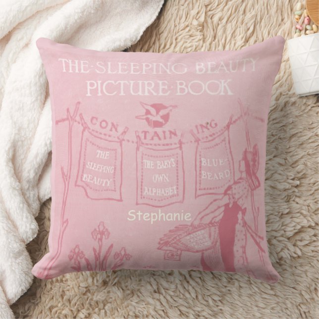 Personalised New Baby Girl's Room Sleeping Beauty Cushion (Blanket)