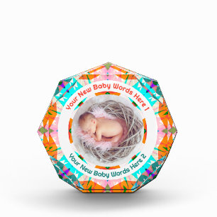 Personalised New Baby Parents Pink Orange Fun Gift Photo Block