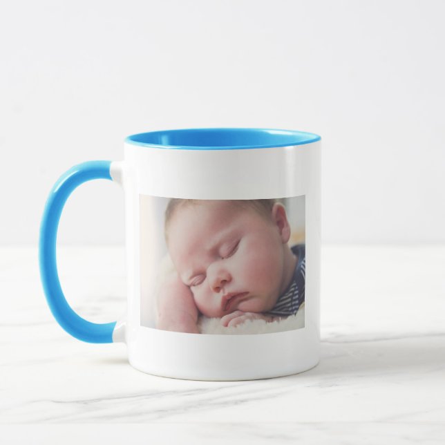 Personalised New Baby Photo, Name and Date Mug (Left)