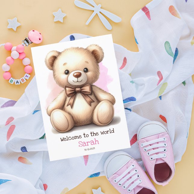 Personalised New Baby Pink Teddy Bear Card (Creator Uploaded)