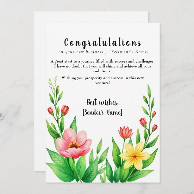 Personalised New Business Congratulations Card (Front/Back)