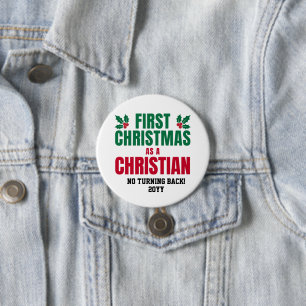 Personalised NEW CHRISTIAN FIRST CHRISTMAS 7.5 Cm Round Badge