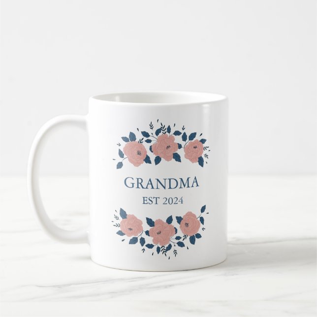Personalised New Grandmother Grandma Pink Floral Coffee Mug (Left)