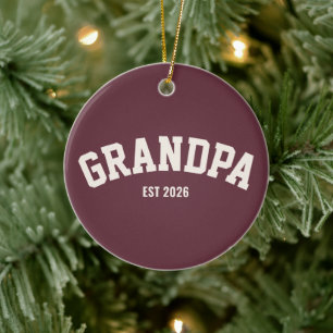 Personalised New Grandpa Est Date Father's Day Red Ceramic Tree Decoration