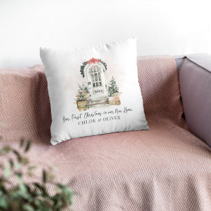 Personalised New Home First Christmas Watercolor Cushion