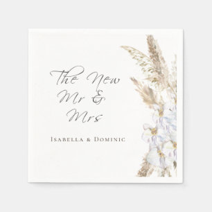 Personalised New Mr. & Mrs. Pampas Grass Wedding Napkin