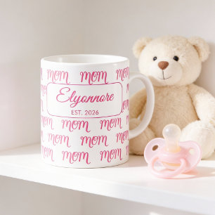 Personalised New Mum Established Pink Name Coffee Mug