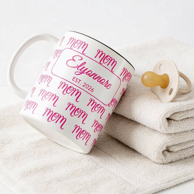 Personalised New Mum Established Pink Name Two-Tone Coffee Mug (Creator Uploaded)