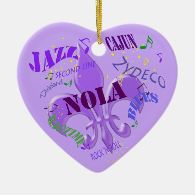 Personalised New Orleans Music Purple Ceramic Tree Decoration (Front)