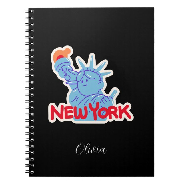 Personalised New York Notebook with Cute Statue  (Front)