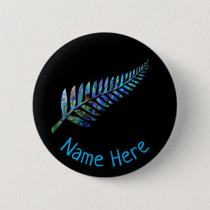 PERSONALISED NEW ZEALAND FERN PAUA 6 CM ROUND BADGE