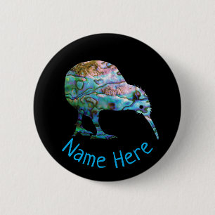PERSONALISED NEW ZEALAND KIWI PAUA 6 CM ROUND BADGE