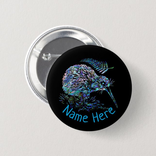 PERSONALISED NEW ZEALAND KIWI PAUA 6 CM ROUND BADGE (Front & Back)