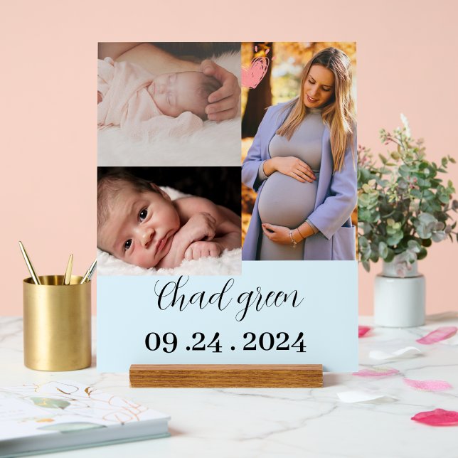 Personalised newborn baby boy blue photo acrylic sign (Creator Uploaded)