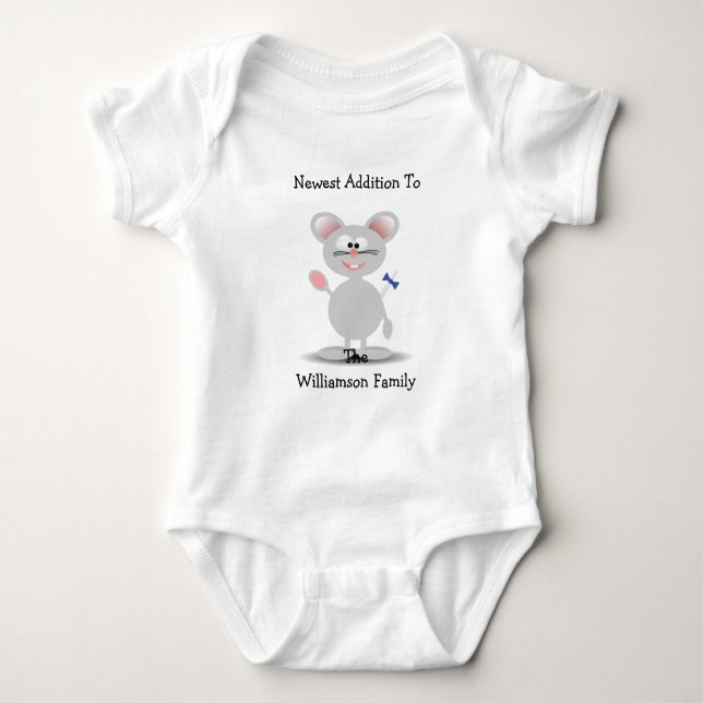 Personalised Newest Addition Friendly Mouse Baby Bodysuit (Front)