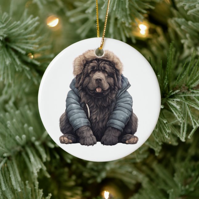 Personalised Newfoundland Dog Ceramic Tree Decoration (Tree)
