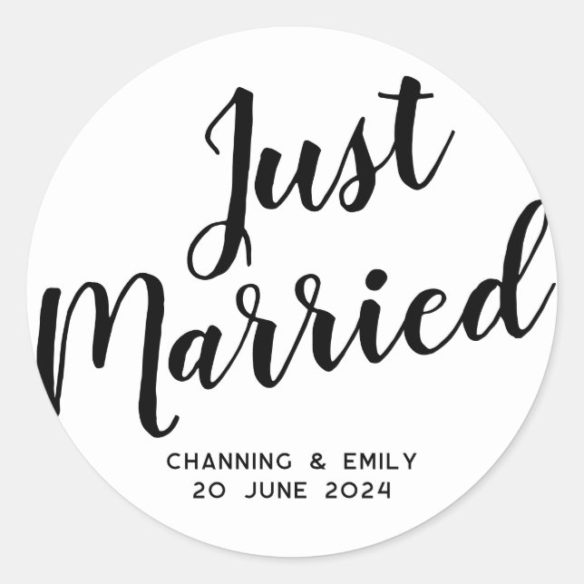 Personalised Newlywed Honeymoon Just Married Classic Round Sticker (Front)