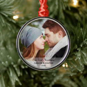 Personalised Newlywed Photo Our First Christmas Metal Tree Decoration