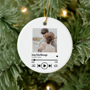 Personalised Newlywed Photo Song Playlist Ceramic Tree Decoration