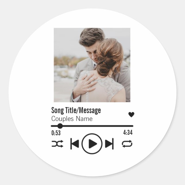 Personalised Newlywed Photo Song Playlist Classic Round Sticker (Front)