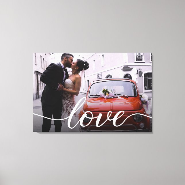 Personalised Newlyweds Wedding Photo Love script Canvas Print (Front)