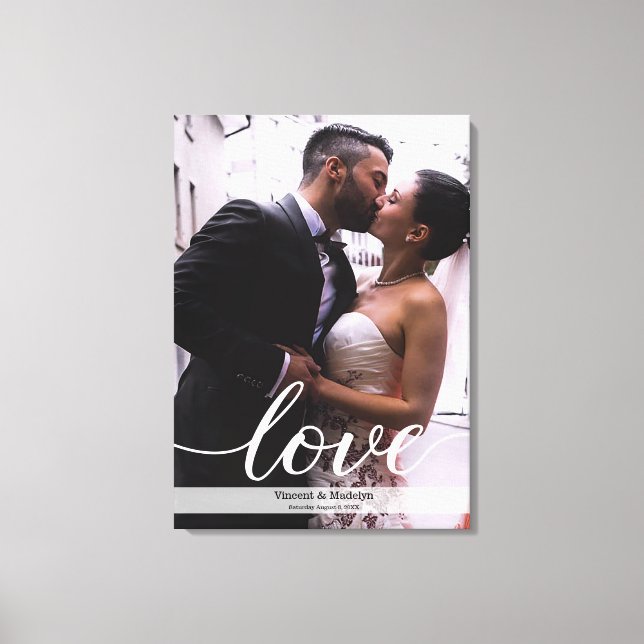 Personalised Newlyweds Wedding Photo Love script Canvas Print (Front)