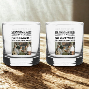 Personalised Newspaper   Best Grandparents Gift Whiskey Glass
