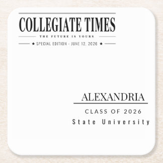 Personalised Newspaper Graduation 2026 Square Paper Coaster