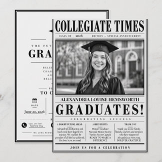 Personalised Newspaper Graduation Invitation 2026