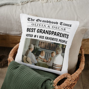Personalised Newspaper Photo    Best Grandparents  Cushion