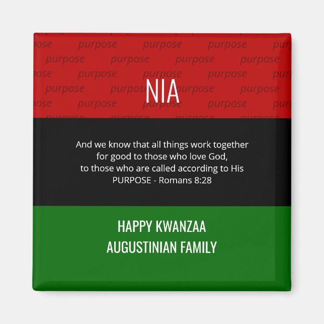 Personalised NIA Romans 8 28 Happy Kwanzaa Magnet (Front)