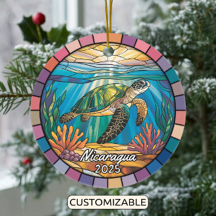 Personalised Nicaragua Ornament, Sea Turtle Ceramic Tree Decoration